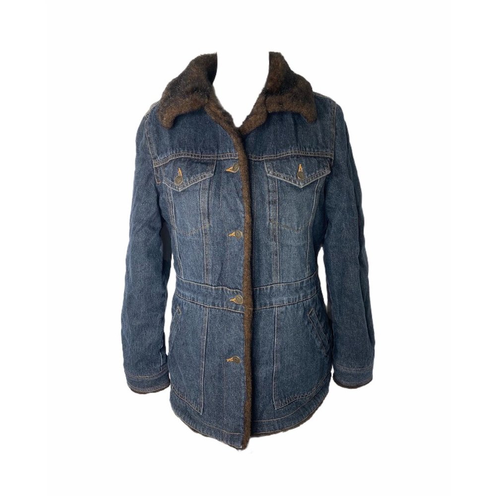Women’s size medium Marvin Richards faux fur lined denim heavyweight jacket